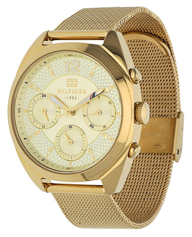 Tommy Hilfiger Damenuhr Chronograph Goldfarben Edelstahl Milanaise-Band TH 1781488 UHR AIR
